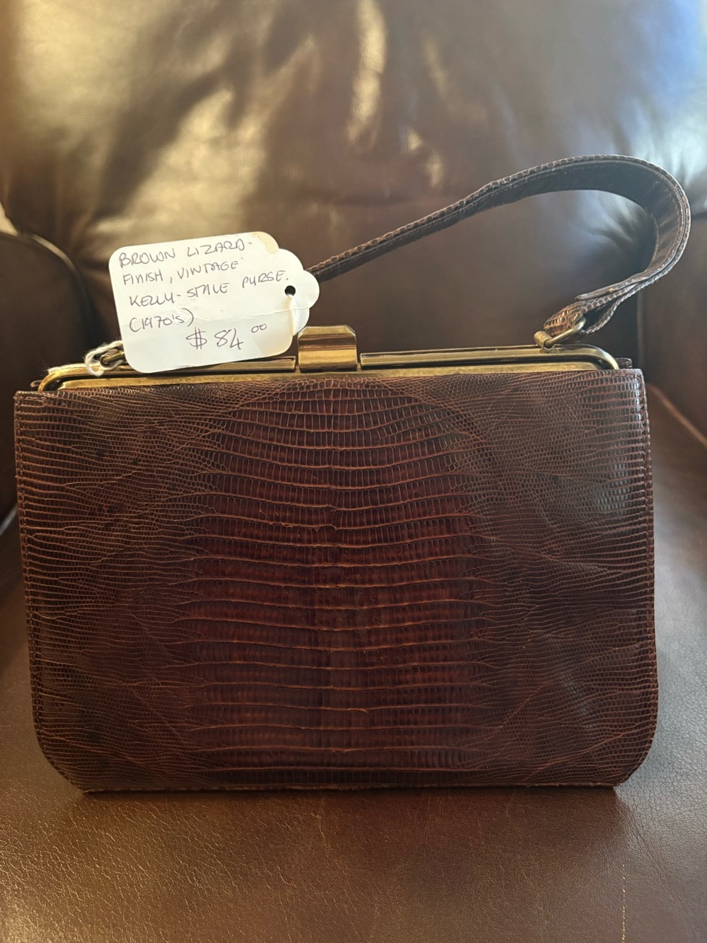 Vintage Brown Lizard-Embossed Women’s Wristlet Bag